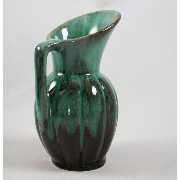 Vtg 1960's Canuck Pottery Fluted Jug #908 Evangeline Ware Blue-Green Drip Glaze - Picture 3 of 6